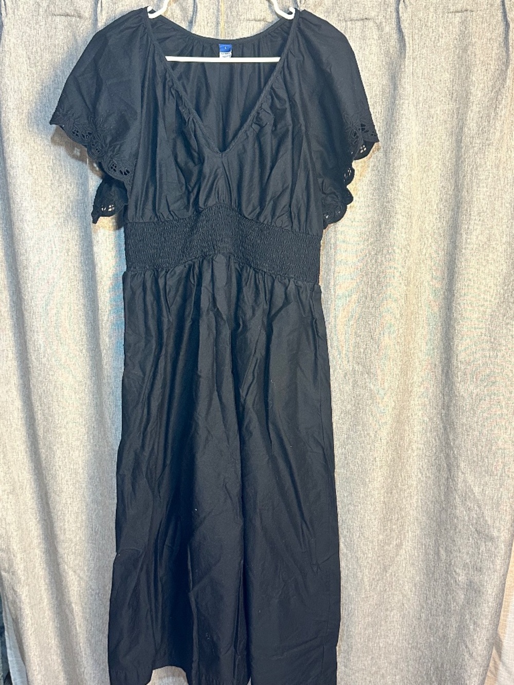 Old Navy Black Smocked Waist-Defined Eyelet Flutter Sleeve Midi Dress - Women's